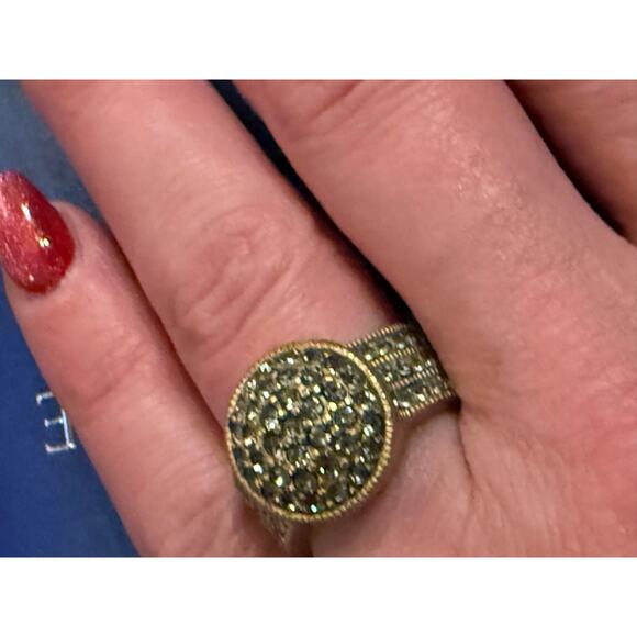 Vintage Heidi Daus Gold Tone Belgium Disc Statement Ring Swarovski Crystal Sz 6 - Picture 9 of 14